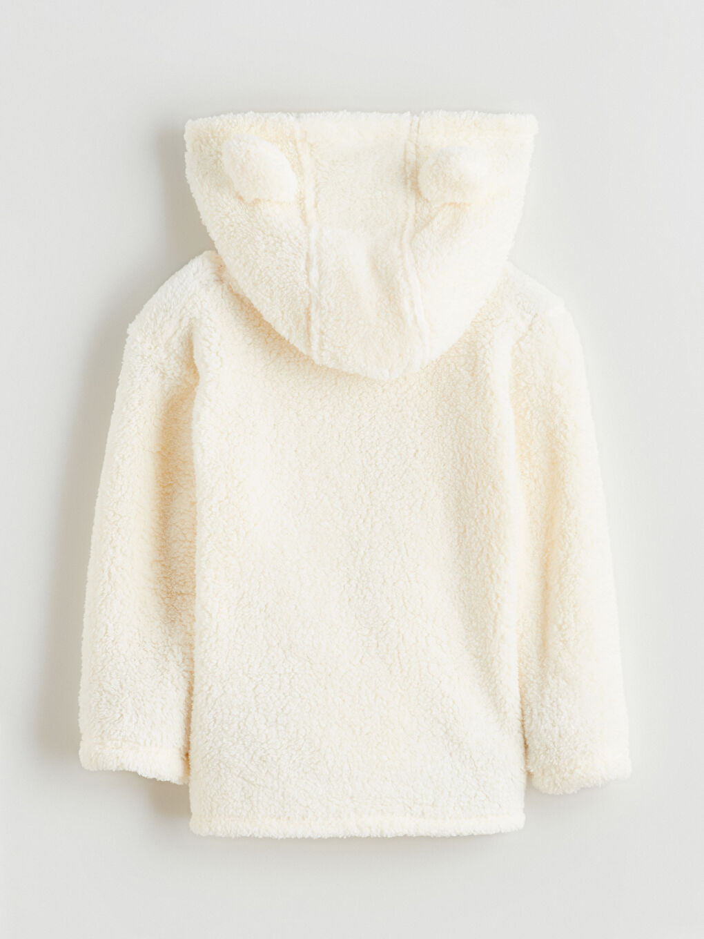 Ekru Kapüşonlu Basic Kız Bebek Pelüş Hırka-2