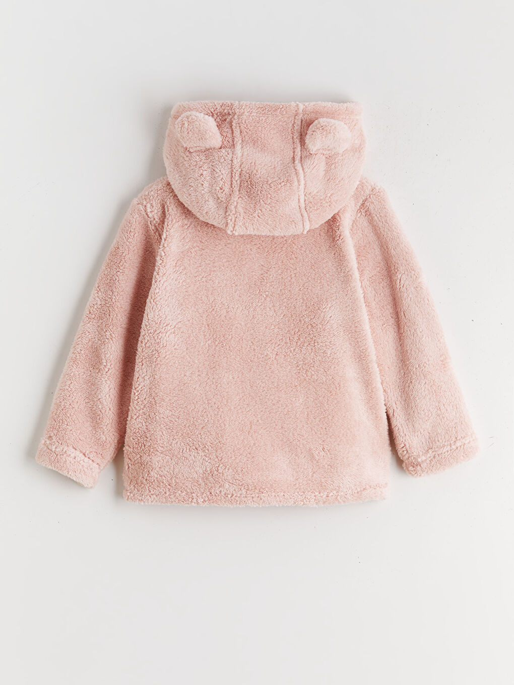 Pembe Kapüşonlu Pelüş Kız Çocuk Mont-1