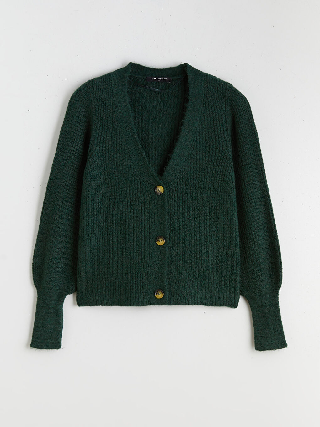 Yeşil V Yaka Balon Kollu Kadın Triko Hırka-4