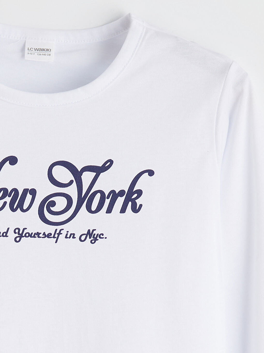 Beyaz Bisiklet Yaka New York Baskılı Erkek Çocuk Pijama Üst-2