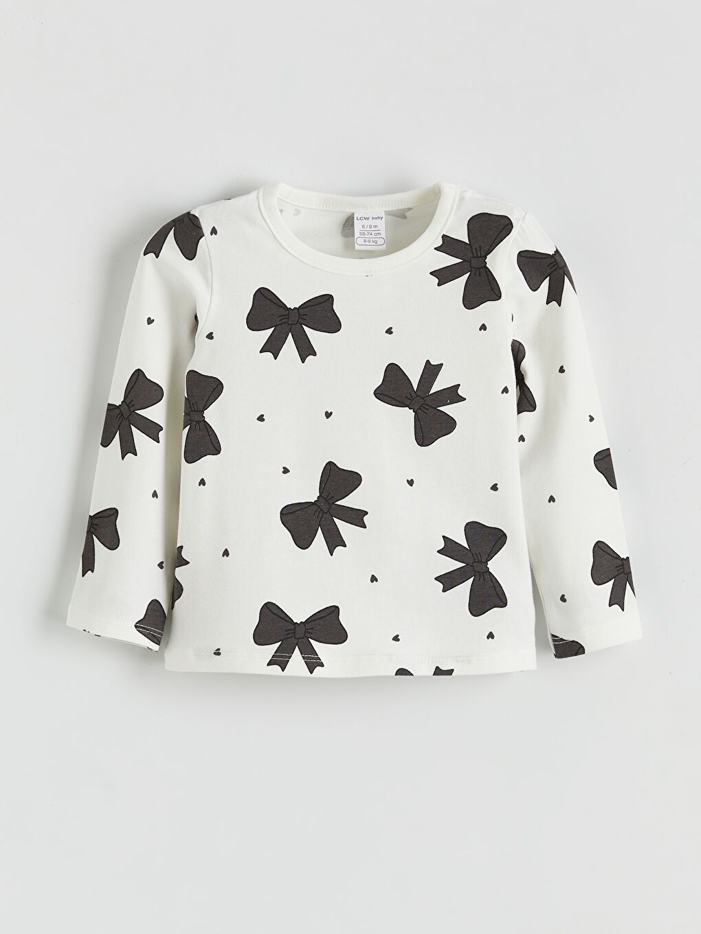 Ekru Bisiklet Yaka Fiyonk Baskılı Kız Bebek Tişört ve Tayt-1