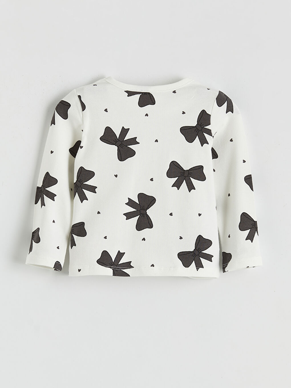 Ekru Bisiklet Yaka Fiyonk Baskılı Kız Bebek Tişört ve Tayt-2