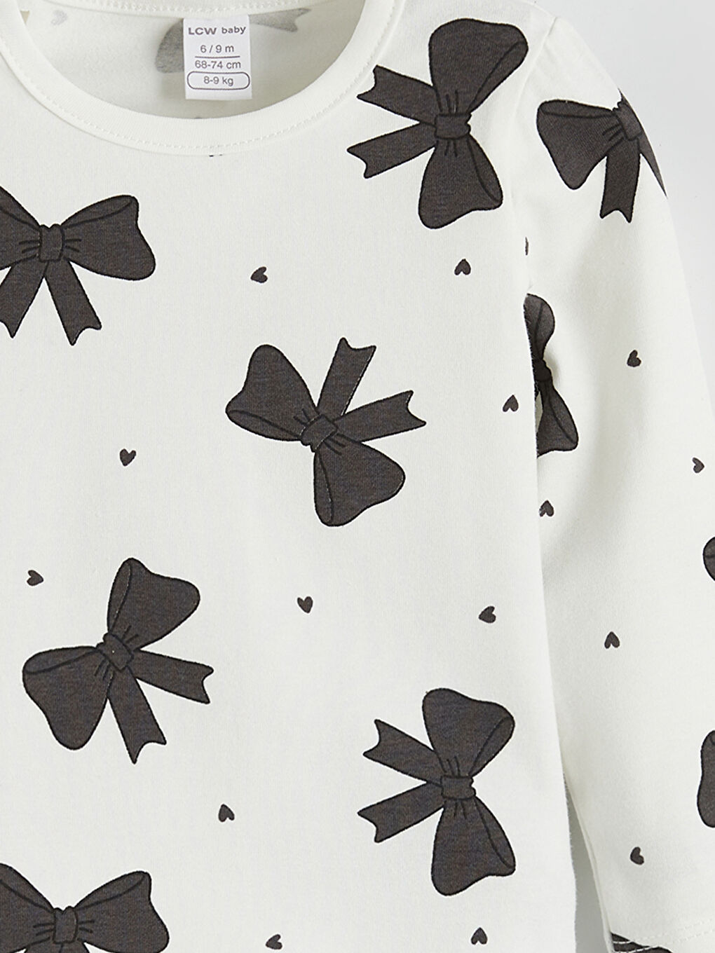 Ekru Bisiklet Yaka Fiyonk Baskılı Kız Bebek Tişört ve Tayt-5