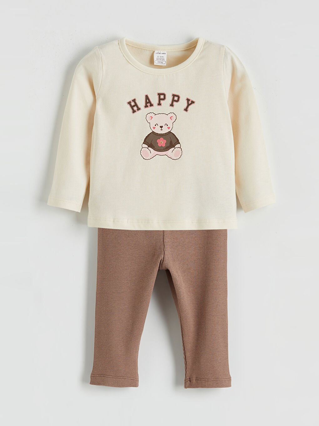 Ekru Bisiklet Yaka Kız Bebek Tişört ve Tayt-2