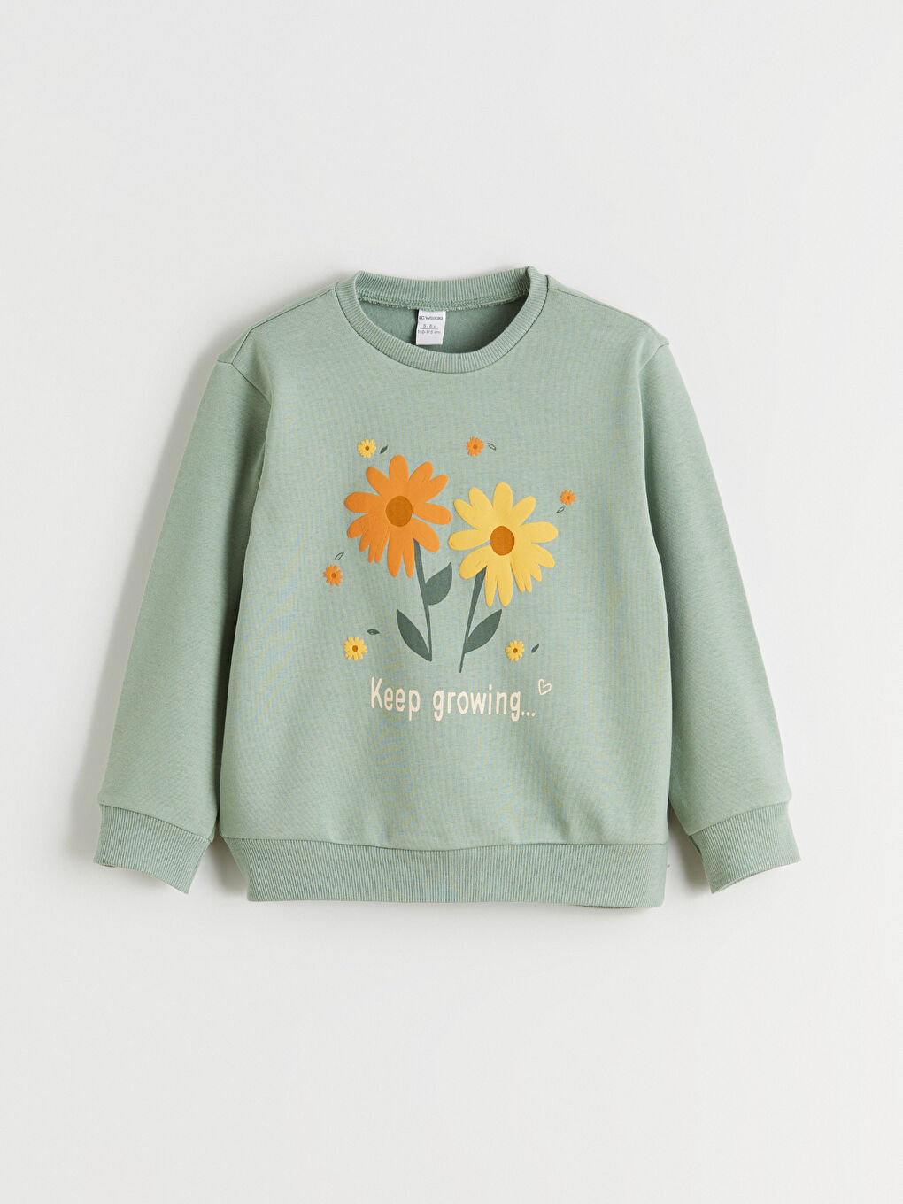 Yeşil Bisiklet Yaka Baskılı Kız Çocuk Kalın Sweatshirt