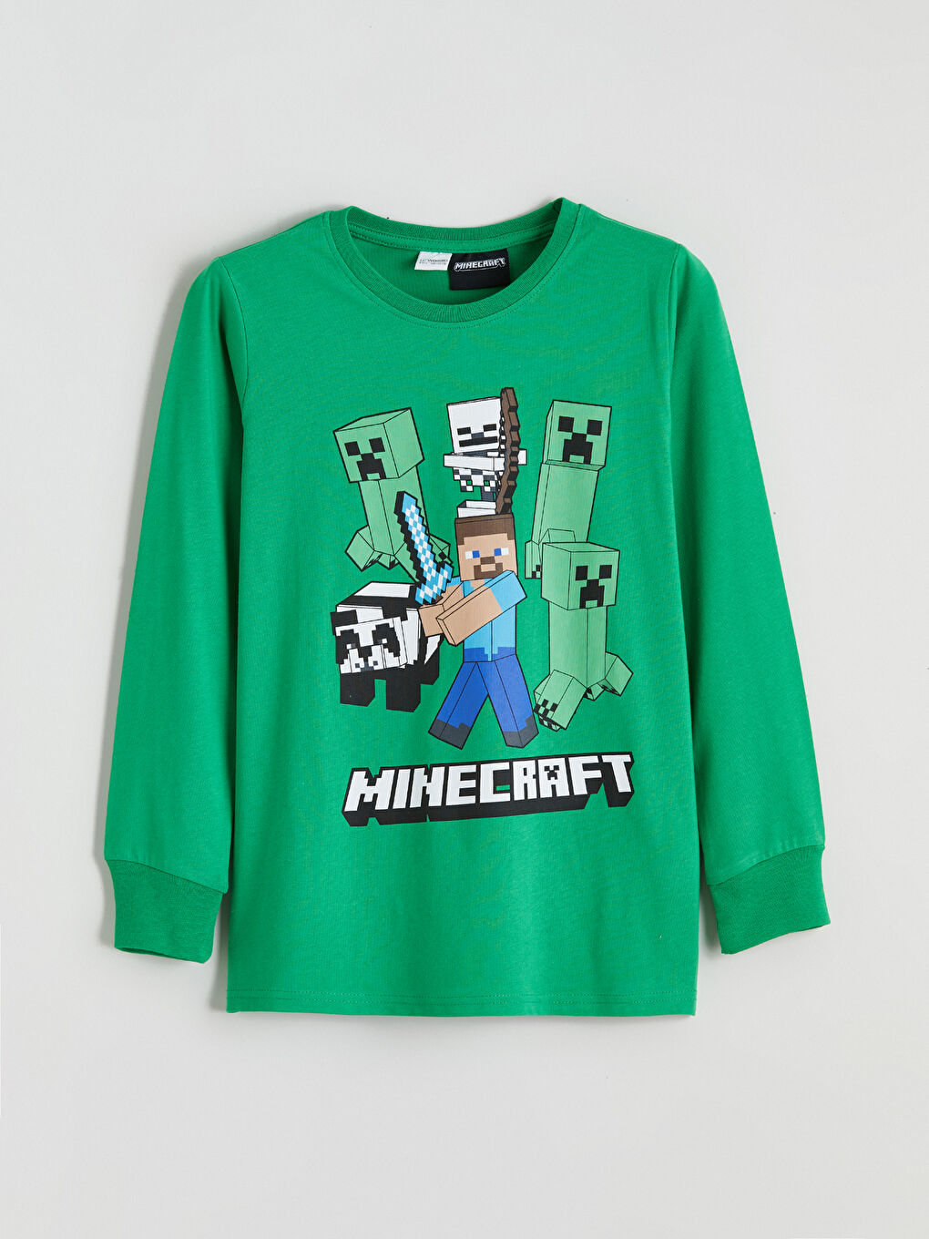 Yeşil Bisiklet Yaka Minecraft Baskılı Erkek Çocuk Pijama Takımı-1