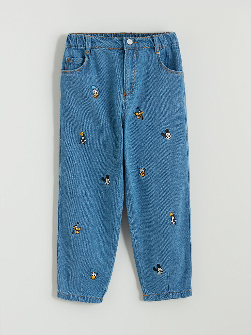 İndigo Mickey Mouse Nakışlı Erkek Çocuk Jean Pantolon