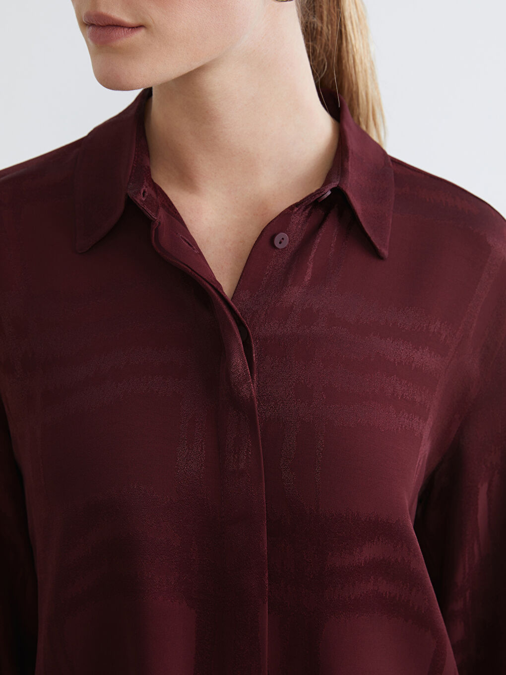 Bordo Desenli Oversize Kadın Gömlek-3