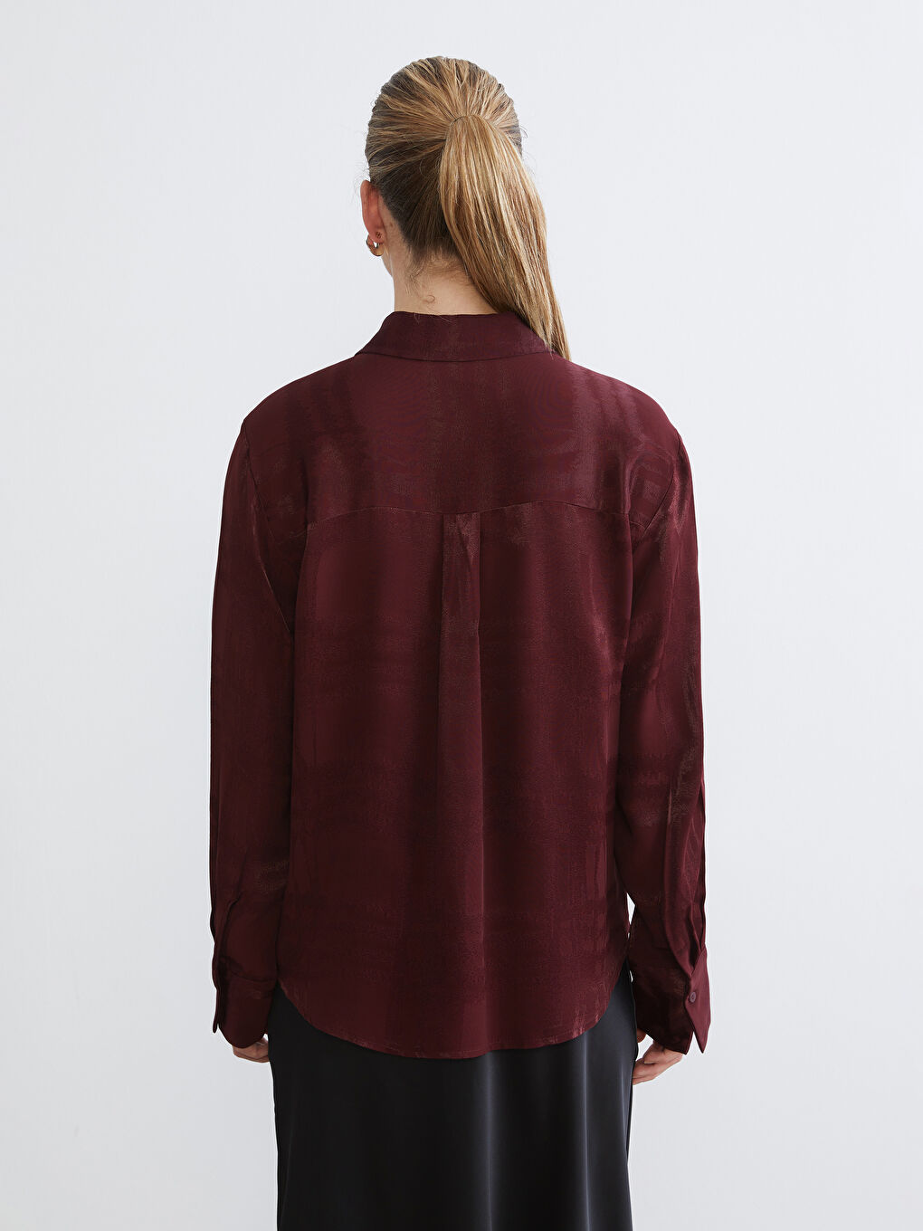 Bordo Desenli Oversize Kadın Gömlek-4