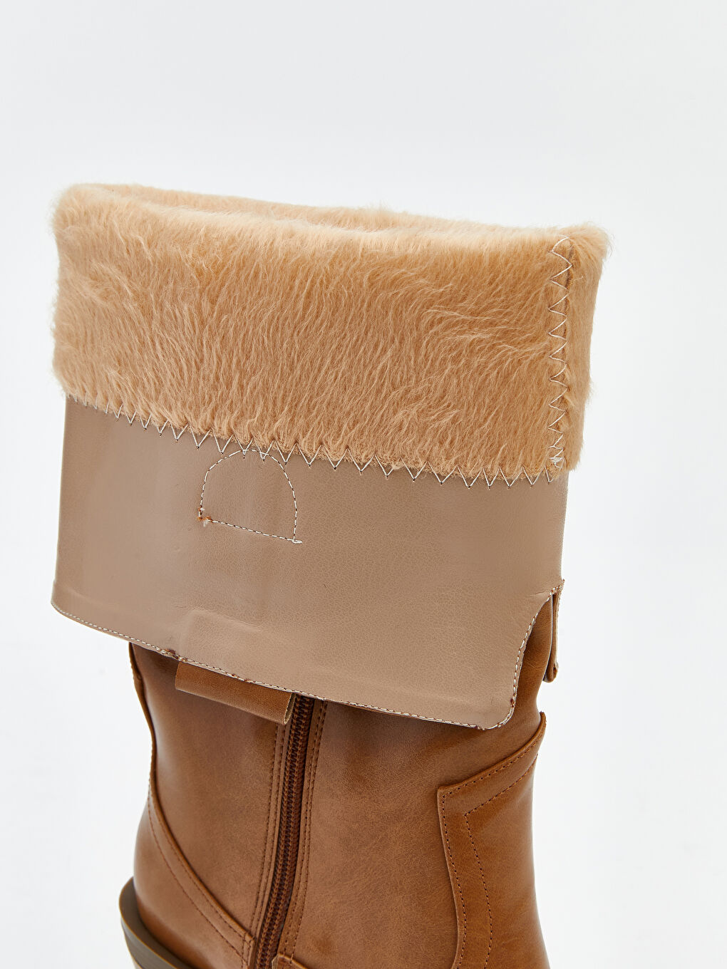 Bej Deri Görünümlü Kadın Çizme-6