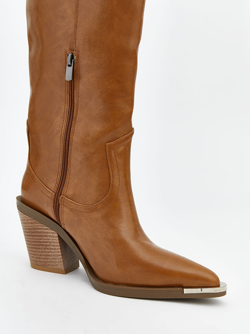 Bej Deri Görünümlü Kadın Çizme-7