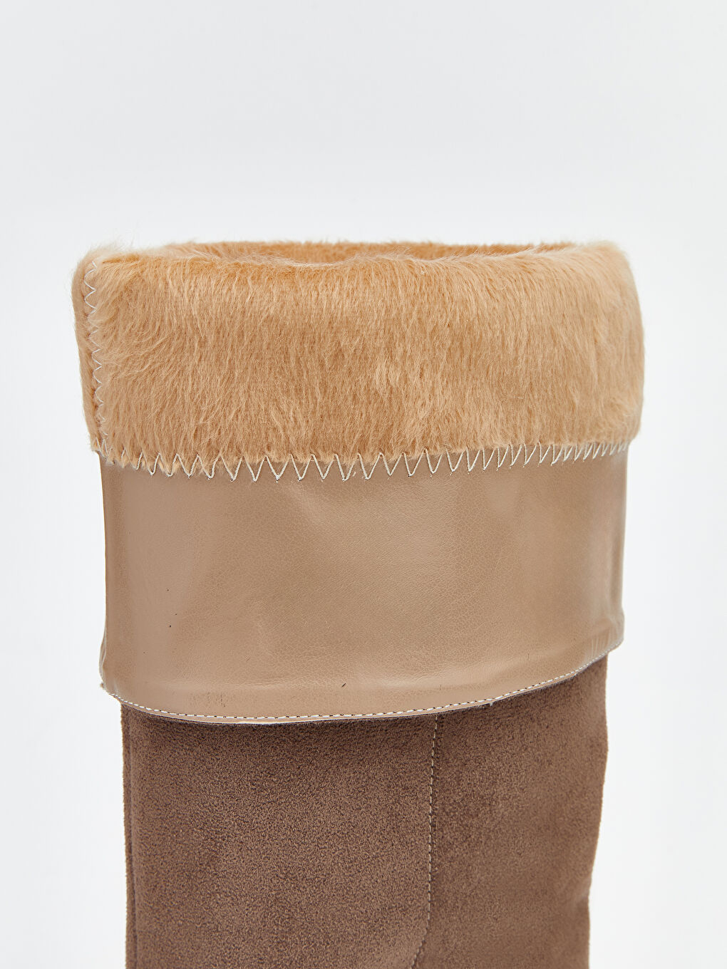 Bej Deri Görünümlü Kadın Çizme-5