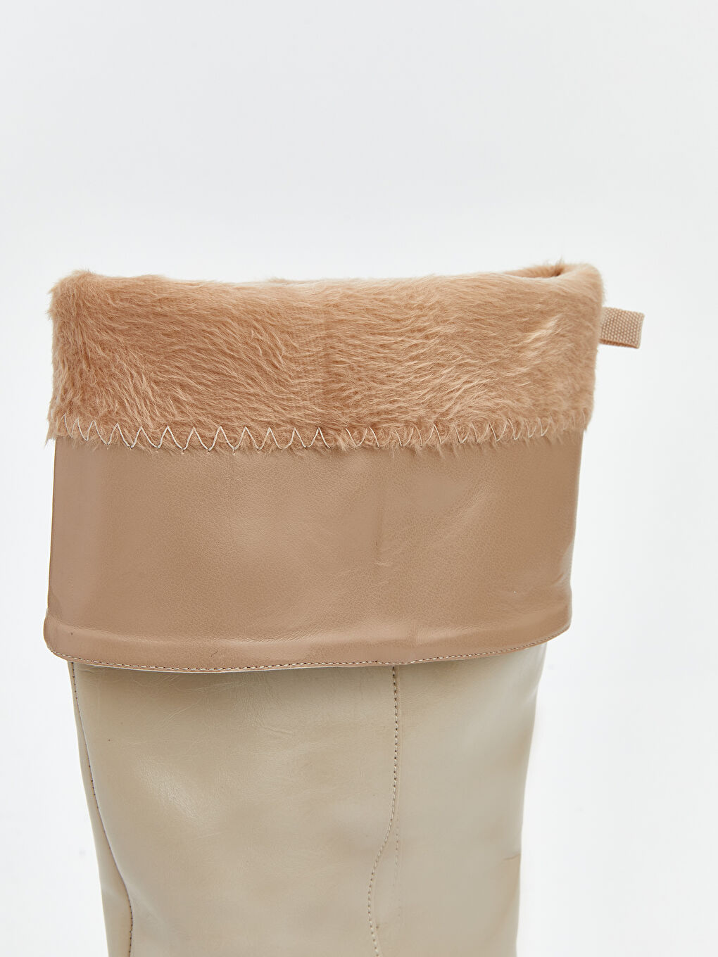 Bej Deri Görünümlü Kadın Çizme-5