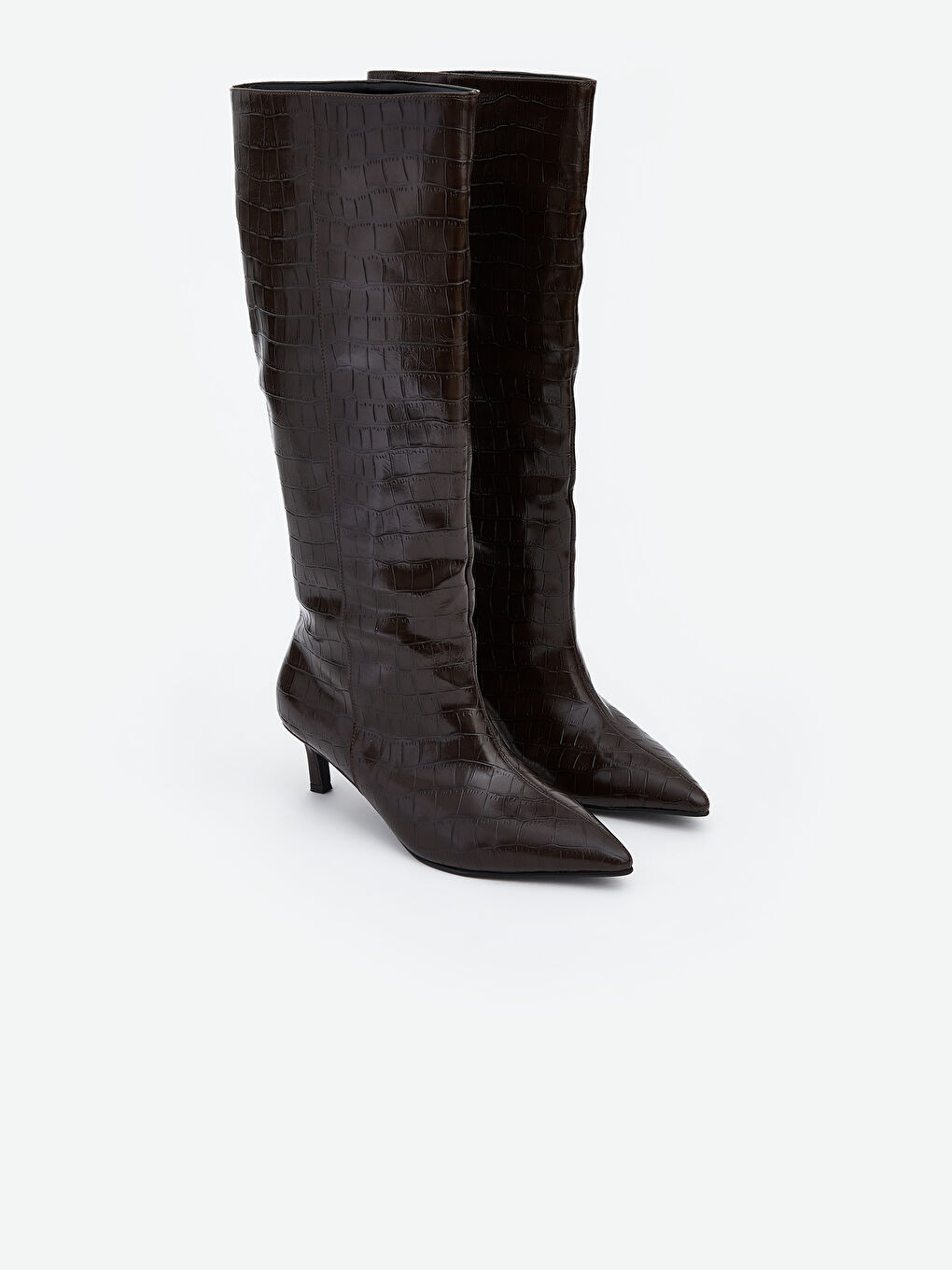 Kahverengi Deri Görünümlü Kadın Çizme