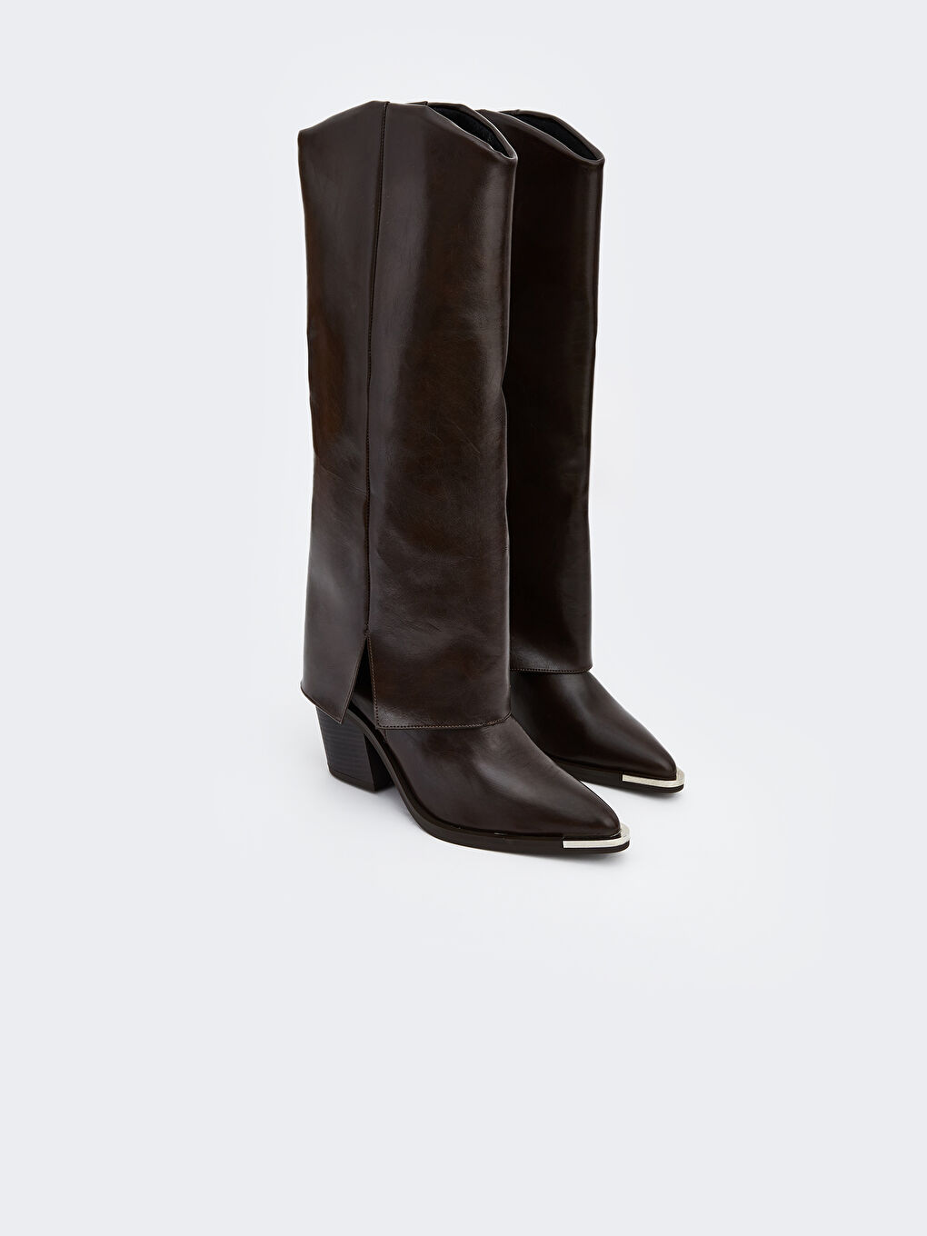 Kahverengi Deri Görünümlü Kadın Çizme