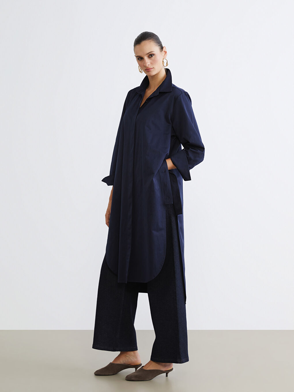 Lacivert Loose Fit Kadın Gömlek Tunik