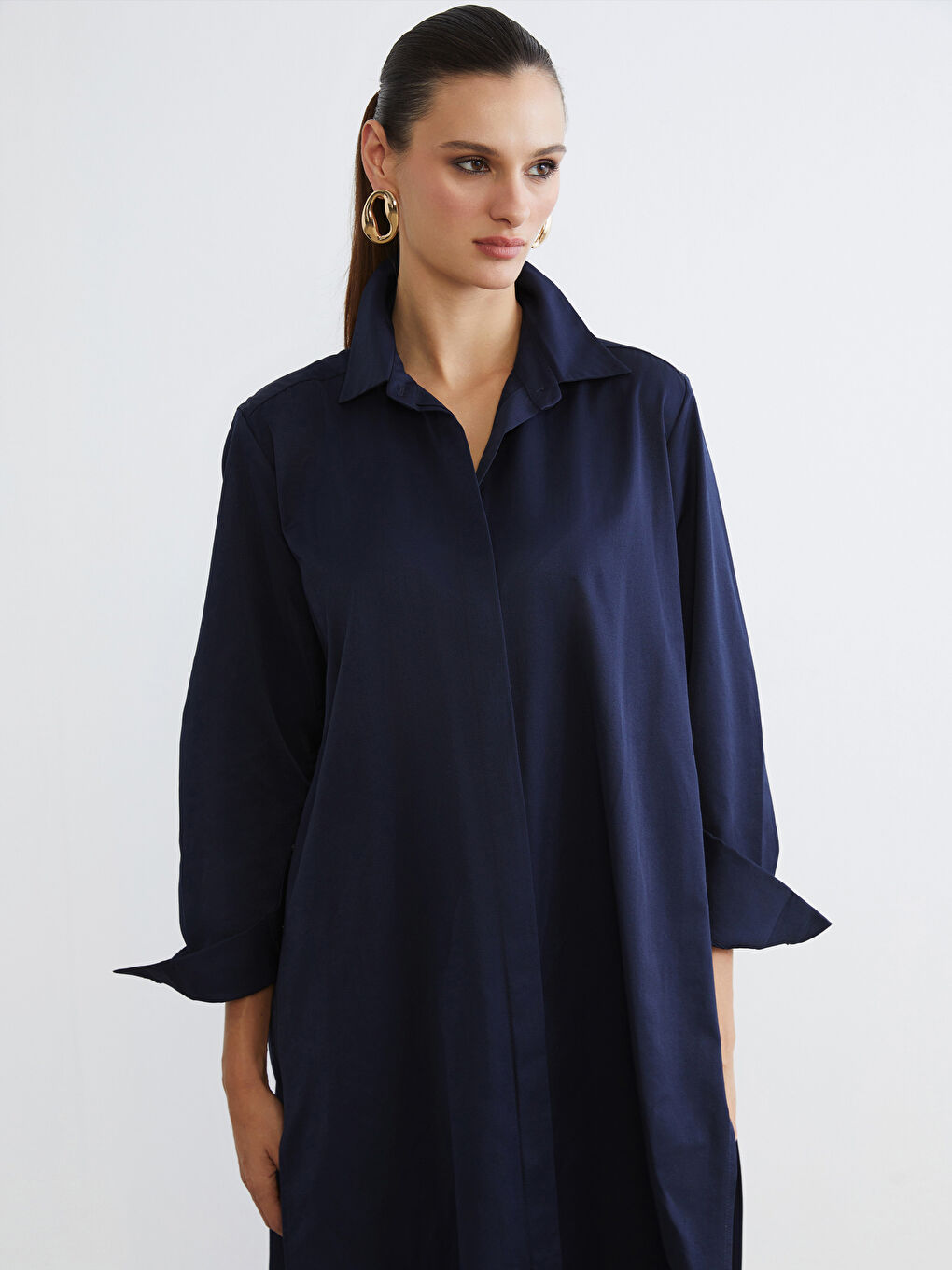 Lacivert Loose Fit Kadın Gömlek Tunik-1