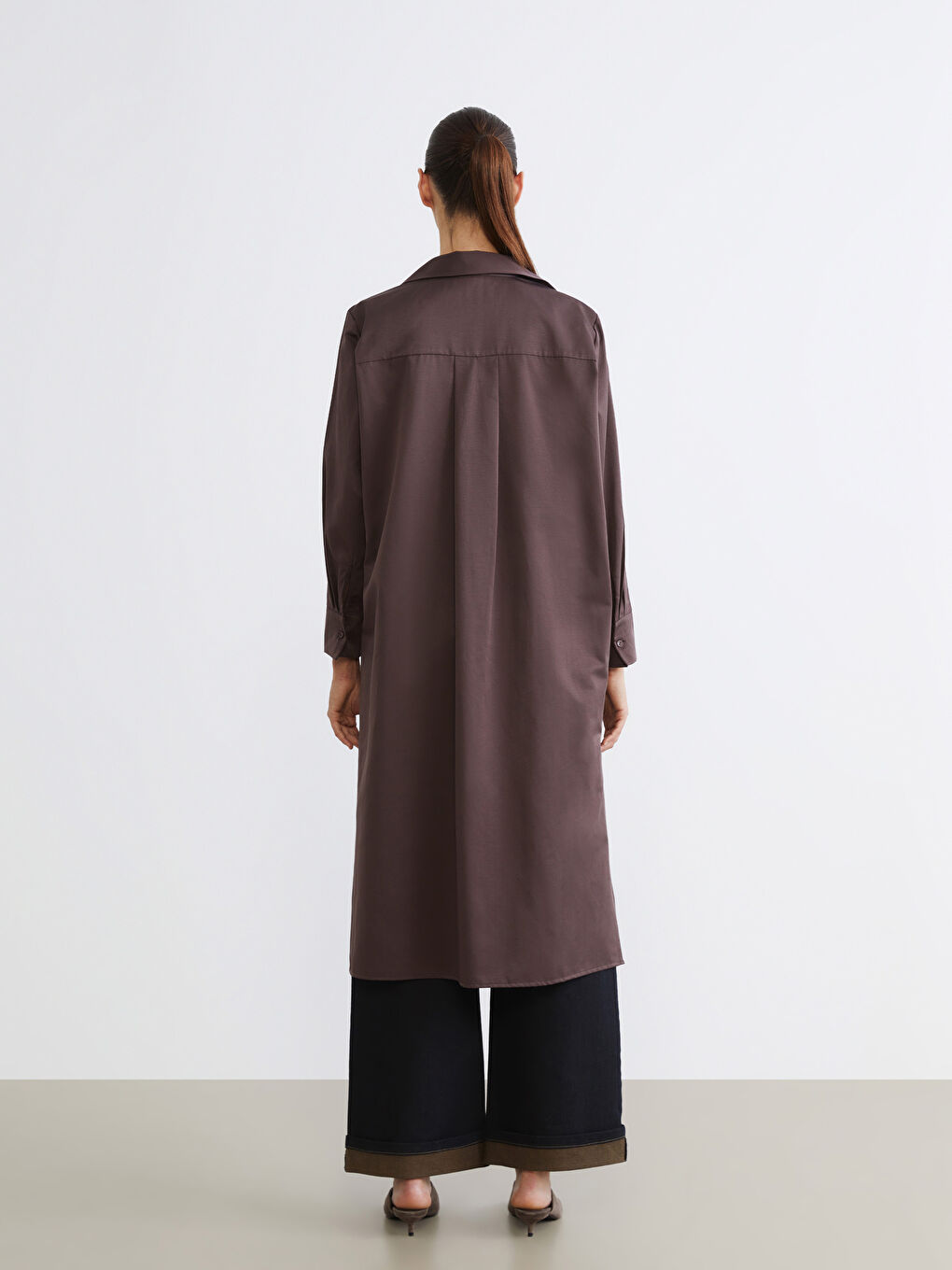 Kahverengi Loose Fit Kadın Gömlek Tunik-5