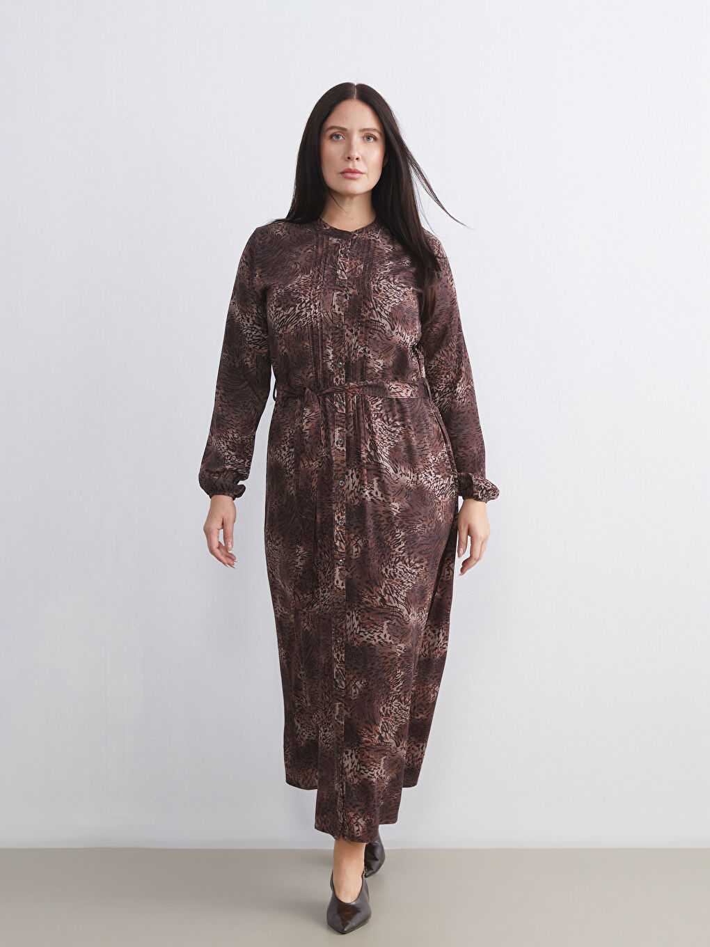 Grandad Collar Patterned Shirt Dress