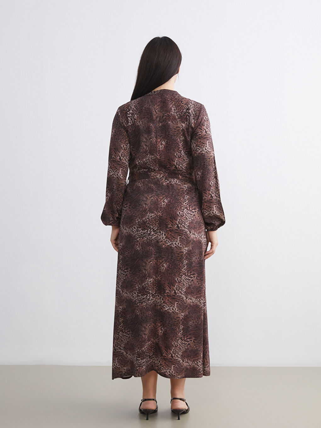 Grandad Collar Patterned Shirt Dress-3