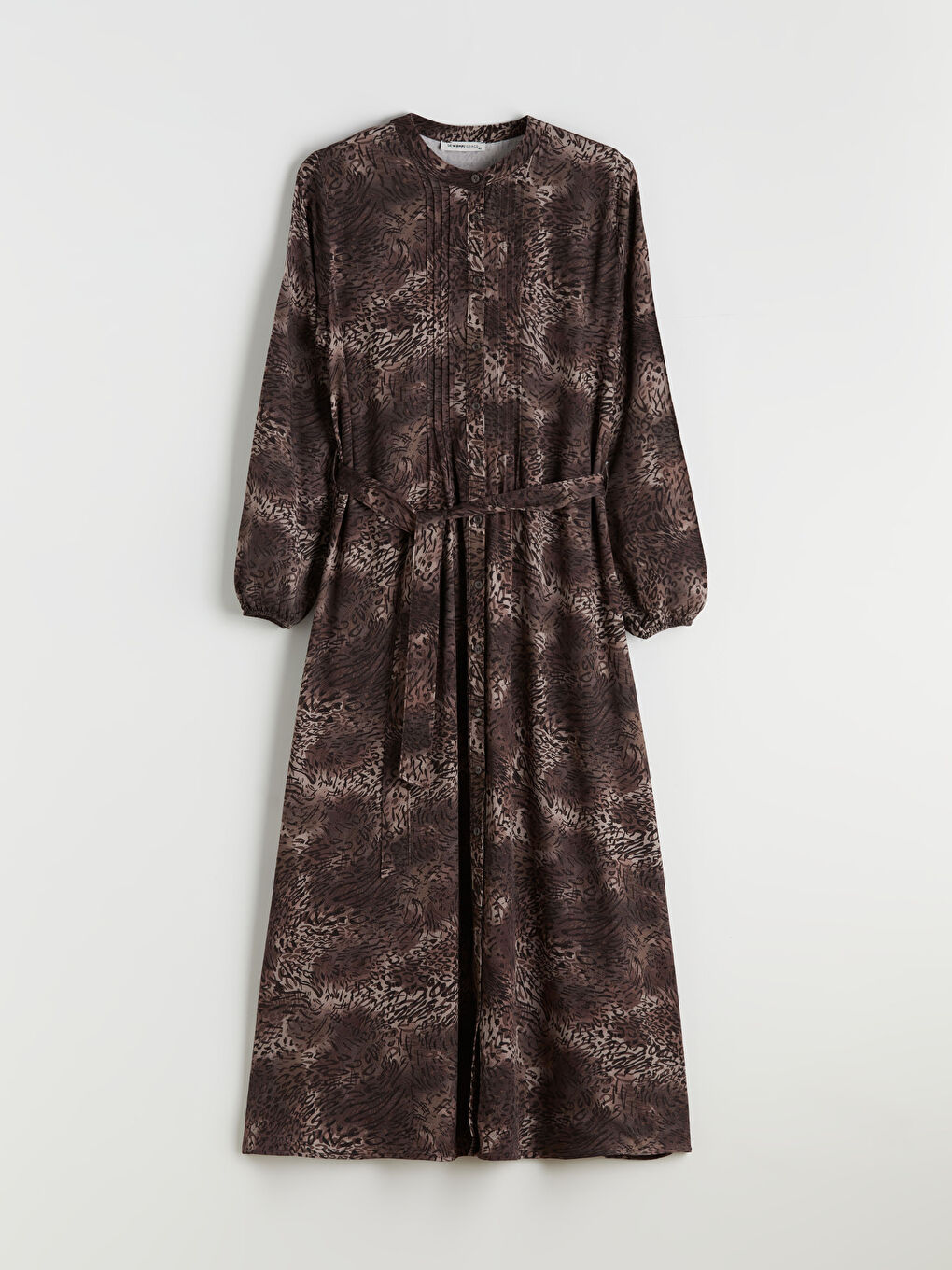 Grandad Collar Patterned Shirt Dress-5