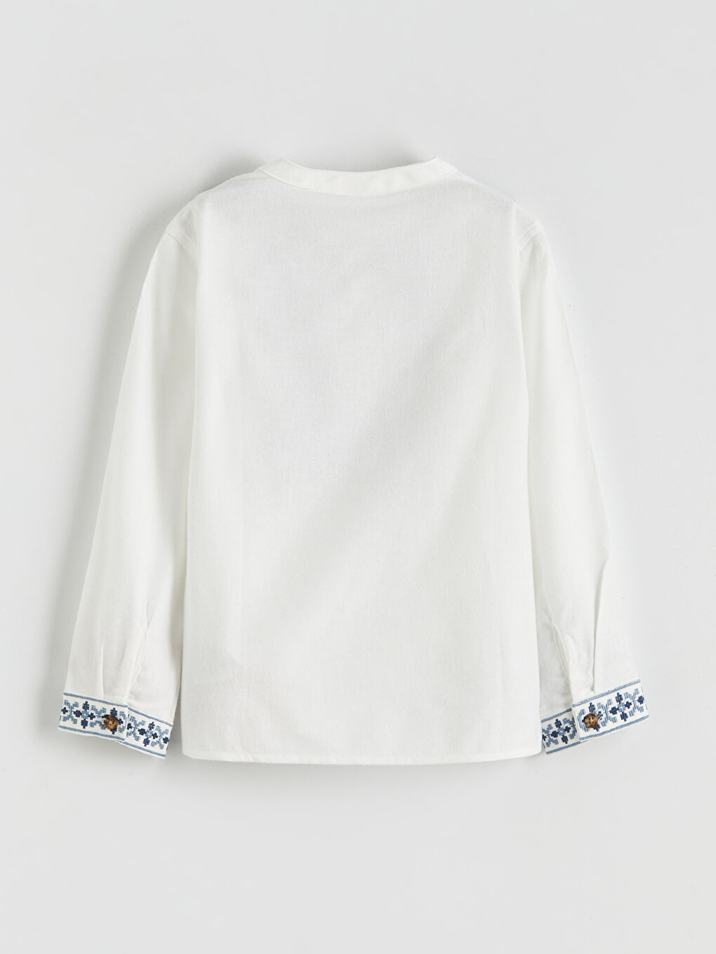 Beyaz Hakim Yaka Etnik Desenli Erkek Çocuk Gömlek-1