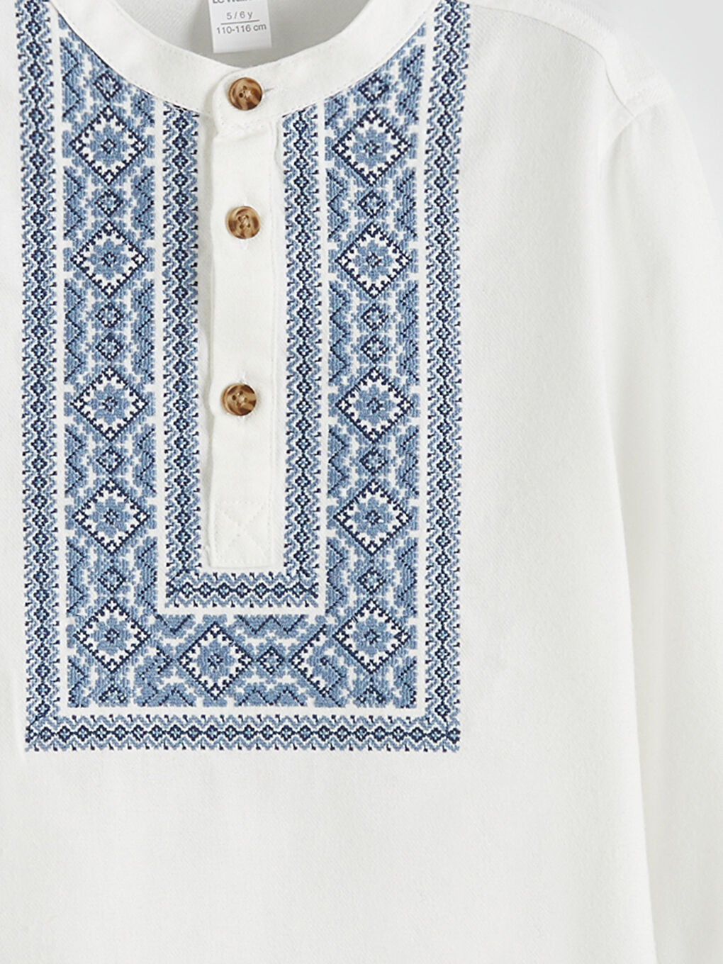 Beyaz Hakim Yaka Etnik Desenli Erkek Çocuk Gömlek-2