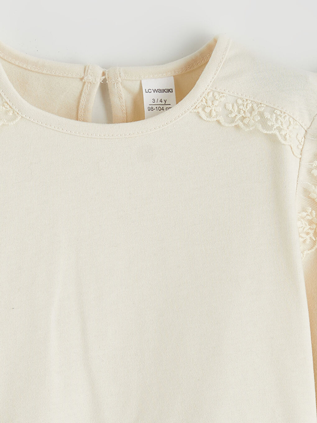 Crew Neck Lace Detailed Girls' T-Shirt-1