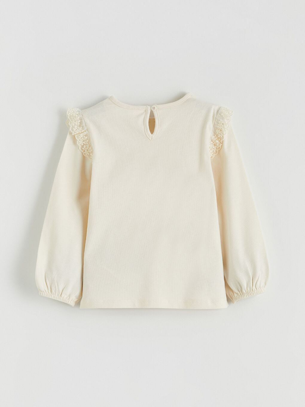 Crew Neck Lace Detailed Girls' T-Shirt-2