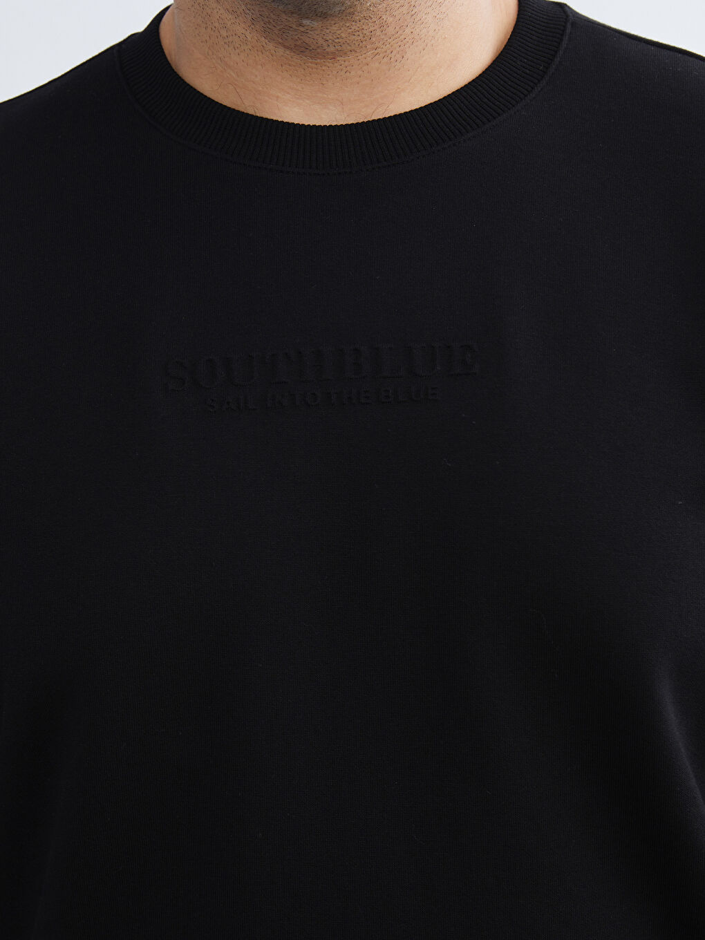 Siyah Bisiklet Yaka Uzun Kollu Erkek Sweatshirt-2