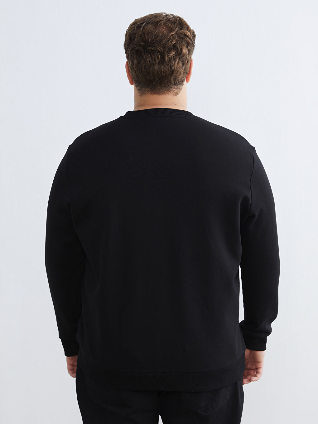 Siyah Bisiklet Yaka Uzun Kollu Erkek Sweatshirt-3