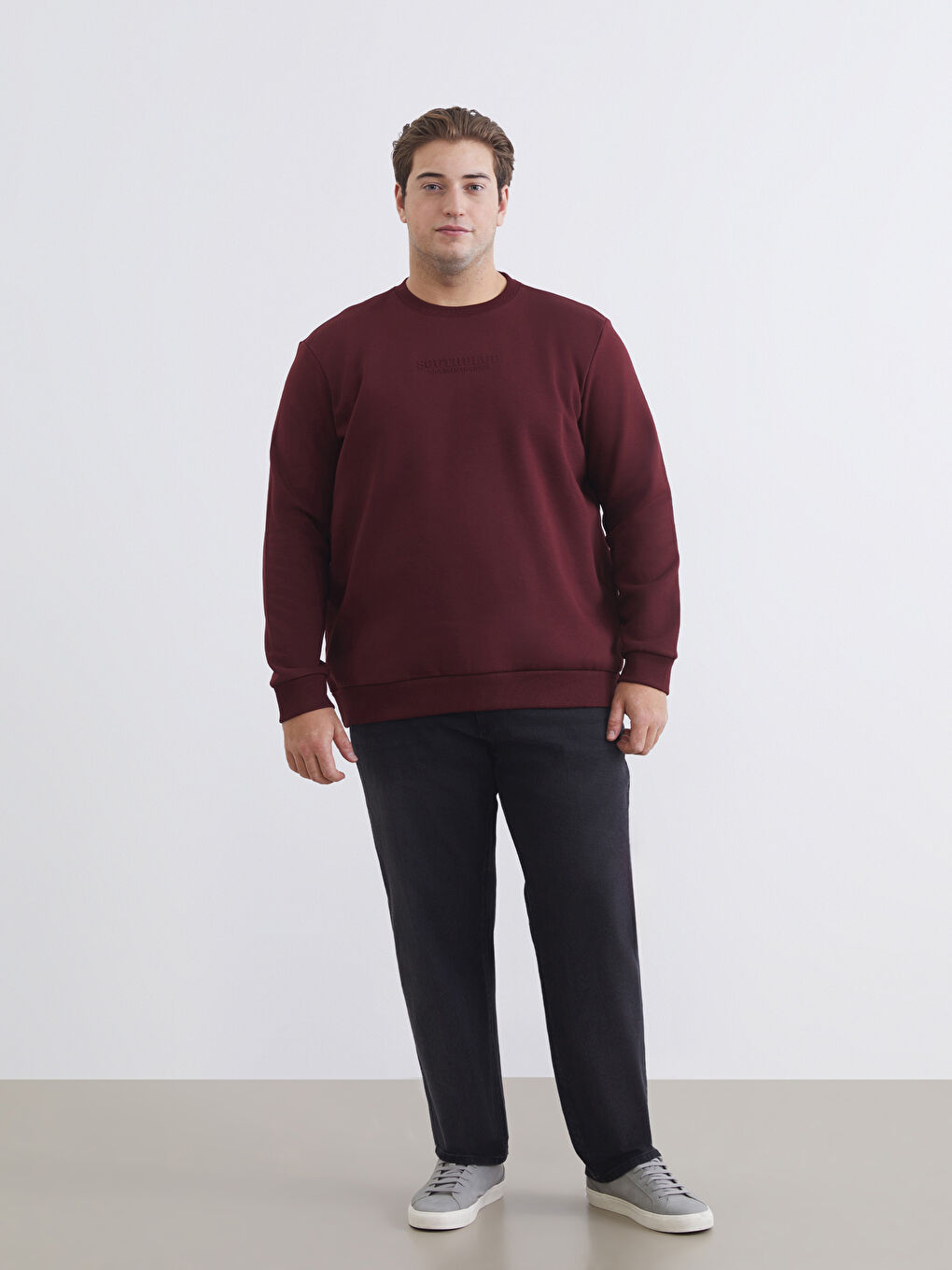 Bordo Bisiklet Yaka Baskılı Erkek Sweatshirt-1
