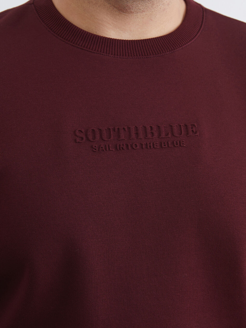 Bordo Bisiklet Yaka Baskılı Erkek Sweatshirt-2