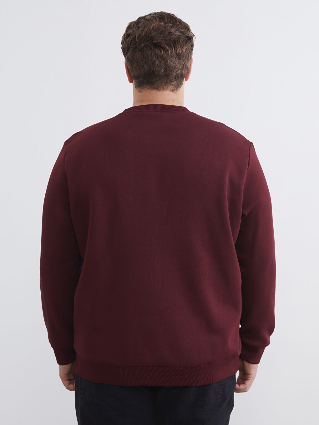 Bordo Bisiklet Yaka Baskılı Erkek Sweatshirt-3