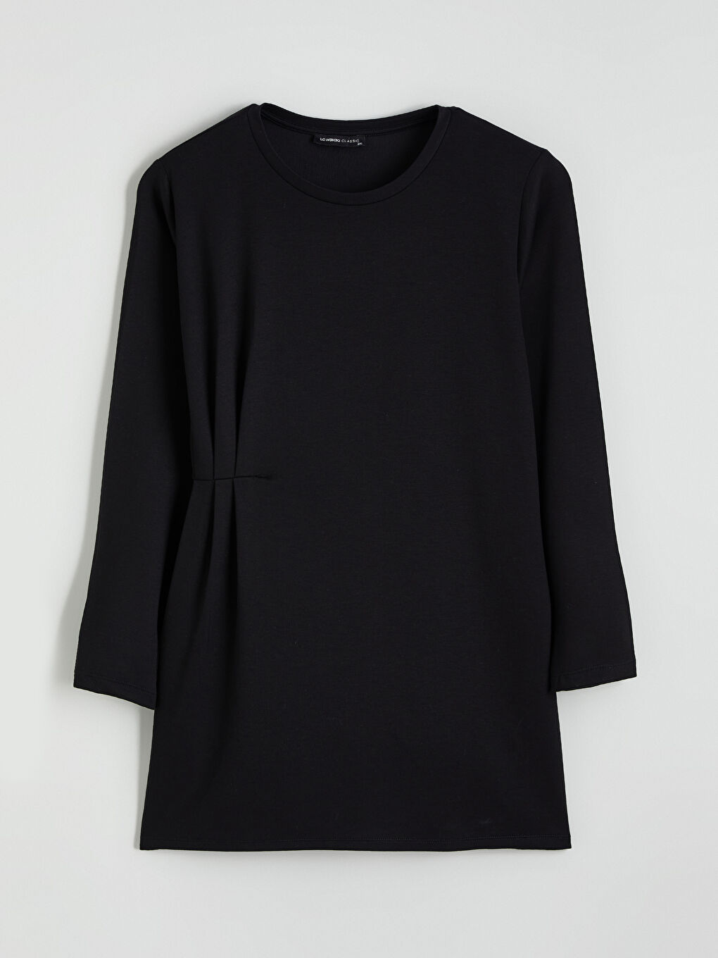 Siyah Büyük Beden Bisiklet Yaka Büzgülü Kadın Tunik-2