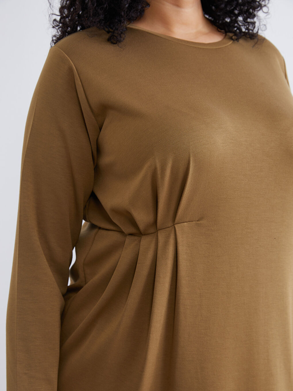 Haki Büyük Beden Bisiklet Yaka Büzgülü Kadın Tunik-2