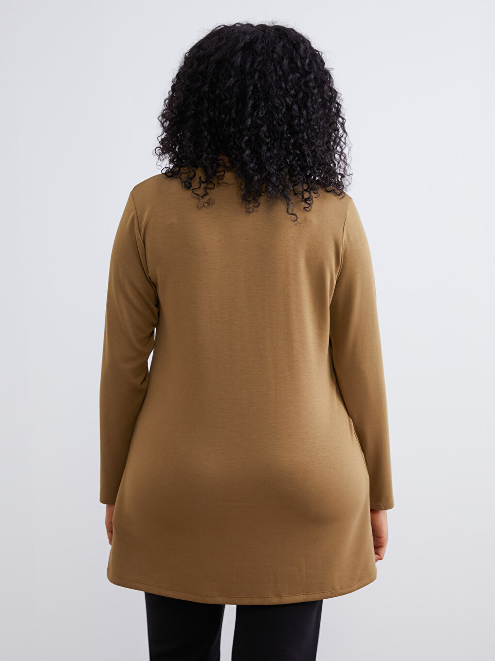 Haki Büyük Beden Bisiklet Yaka Büzgülü Kadın Tunik-3