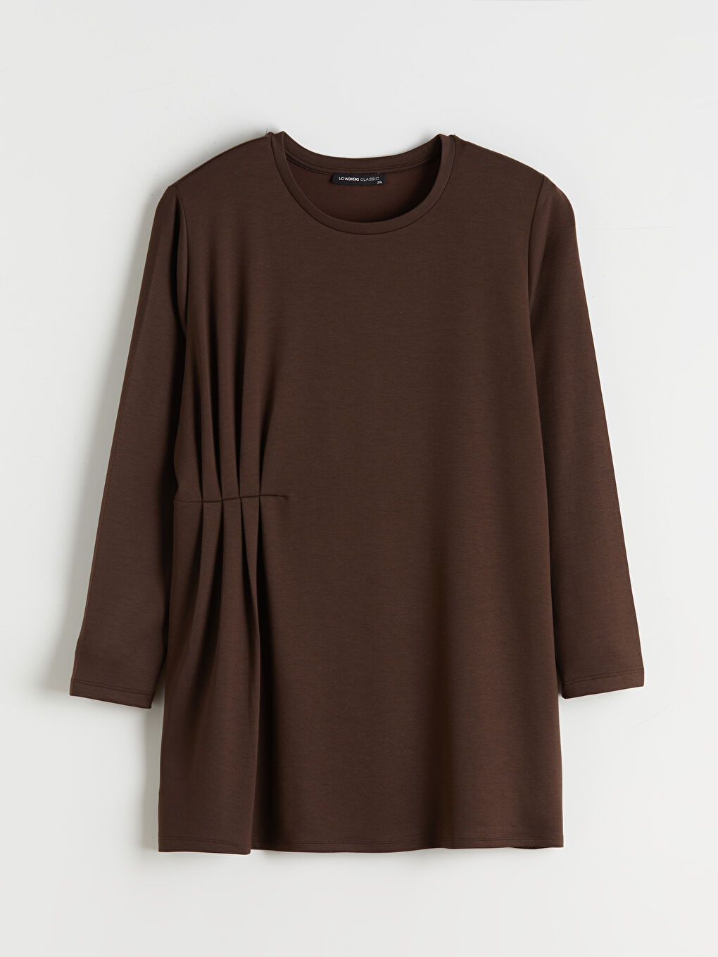 Kahverengi Büyük Beden Bisiklet Yaka Büzgülü Kadın Tunik-4