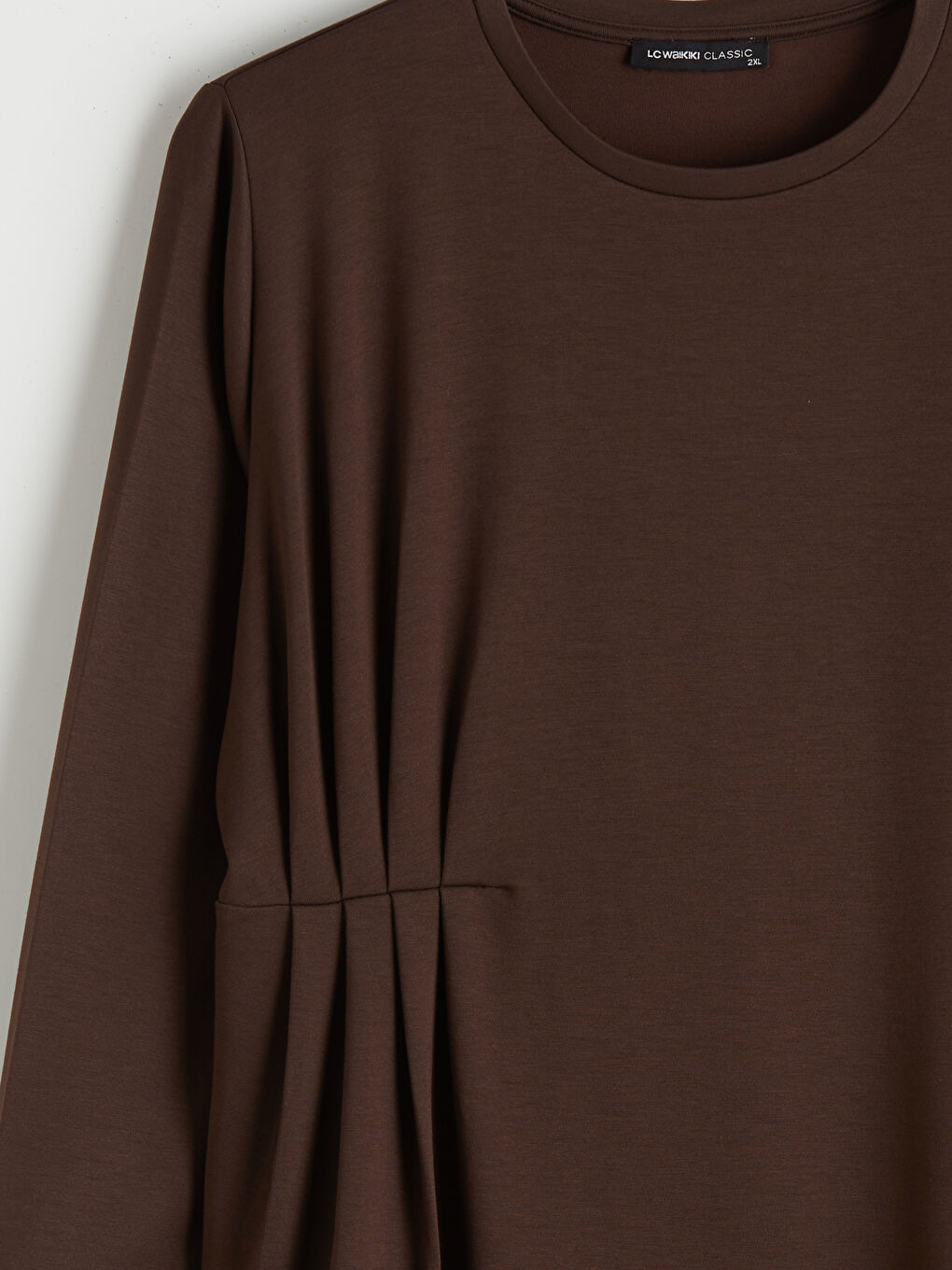 Kahverengi Büyük Beden Bisiklet Yaka Büzgülü Kadın Tunik-5