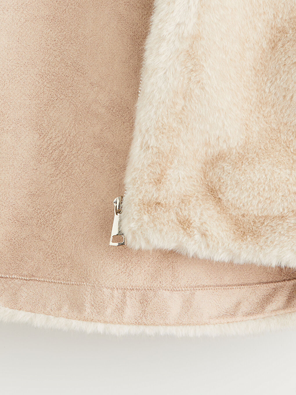 Bej Kapüşonlu Kız Çocuk Suni Kürk Kaban-1