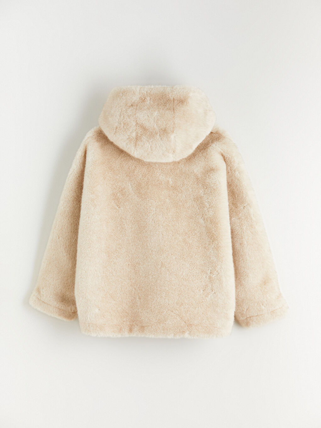 Bej Kapüşonlu Kız Çocuk Suni Kürk Kaban-2