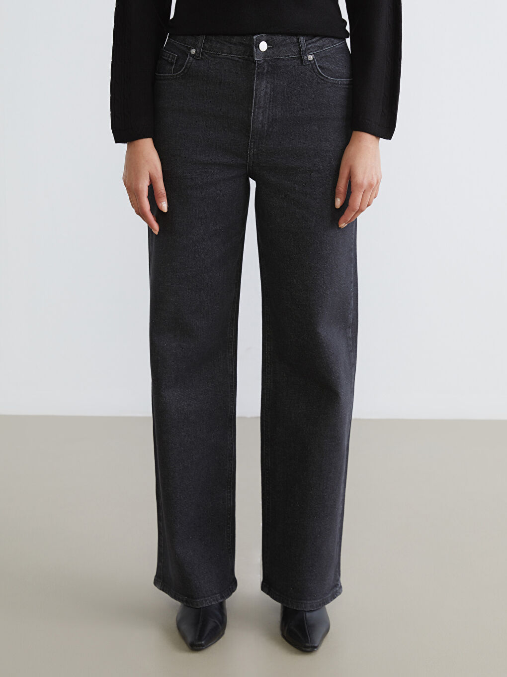 Gri Wideleg Kadın Jean Pantolon-1