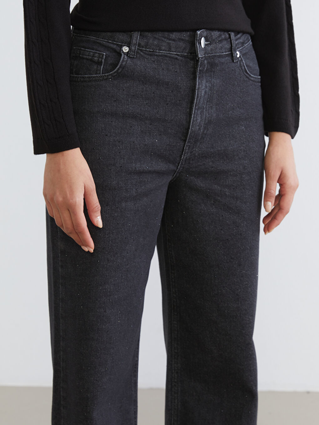 Gri Wideleg Kadın Jean Pantolon-2