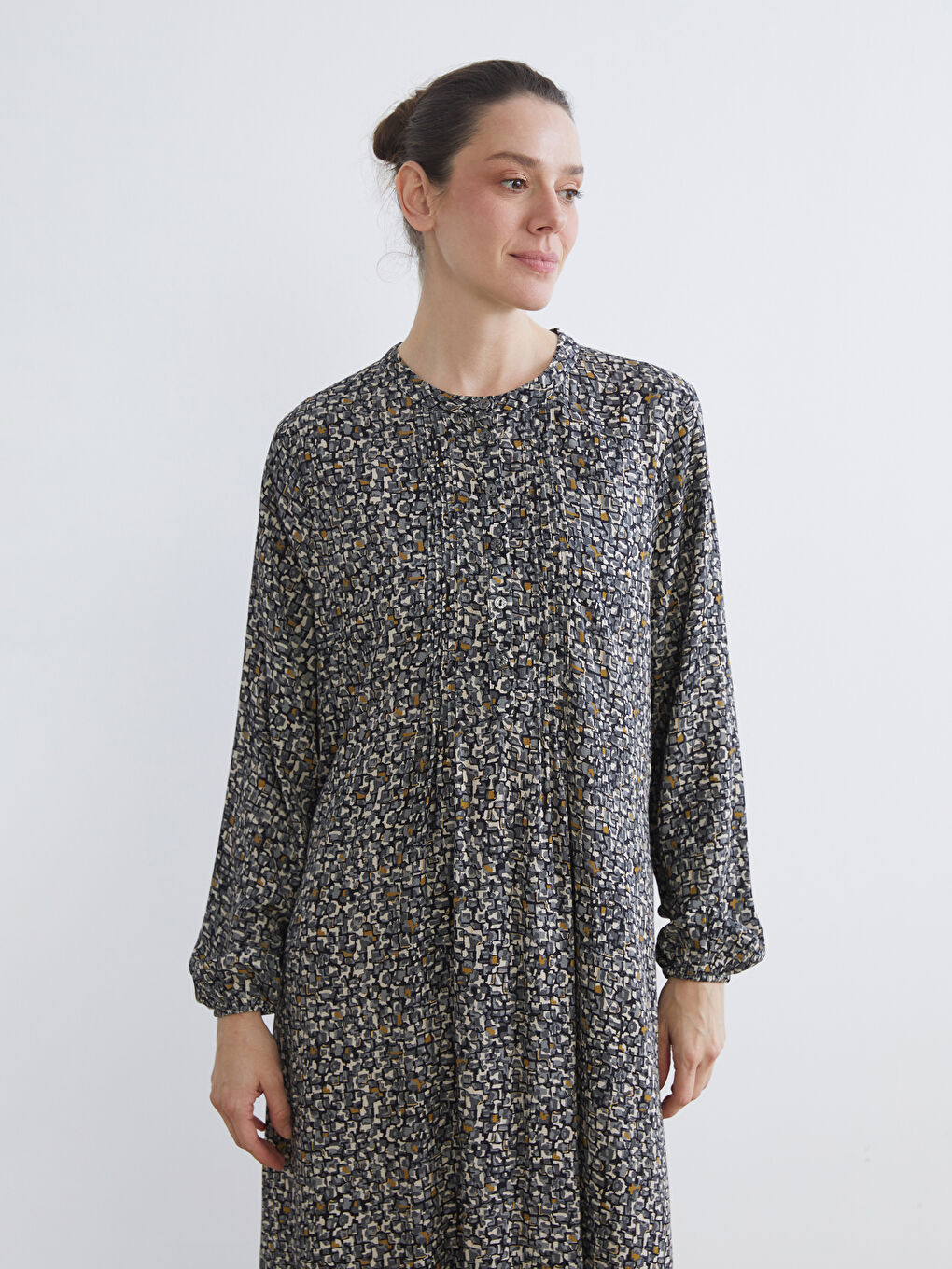 Yeşil Bisiklet Yaka Desenli Elbise-1