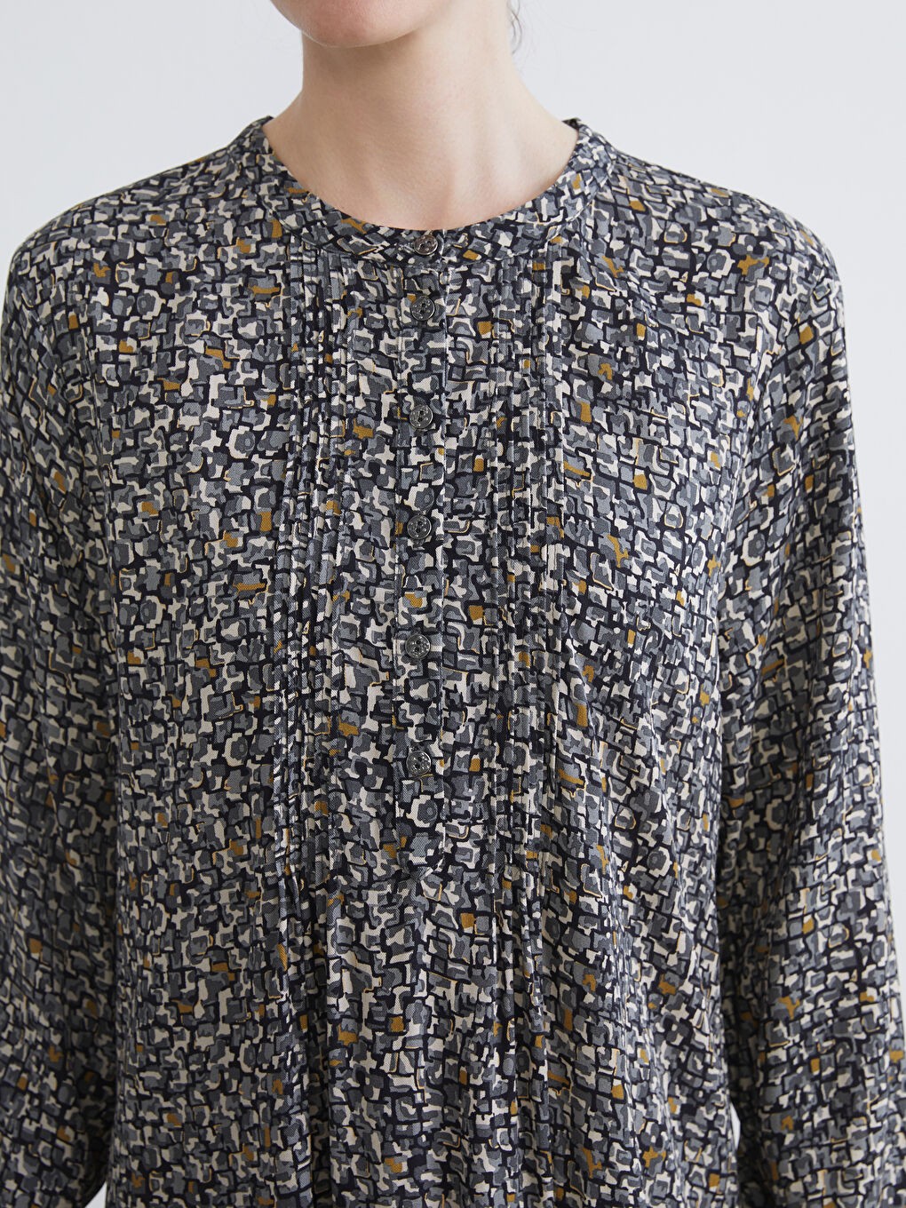 Yeşil Bisiklet Yaka Desenli Elbise-2