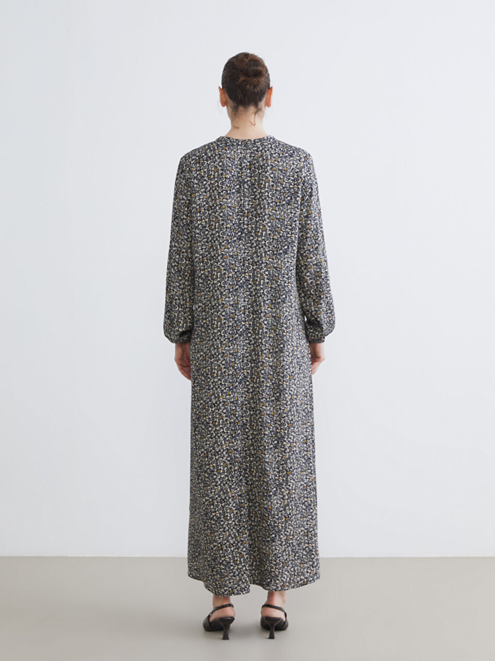 Yeşil Bisiklet Yaka Desenli Elbise-3