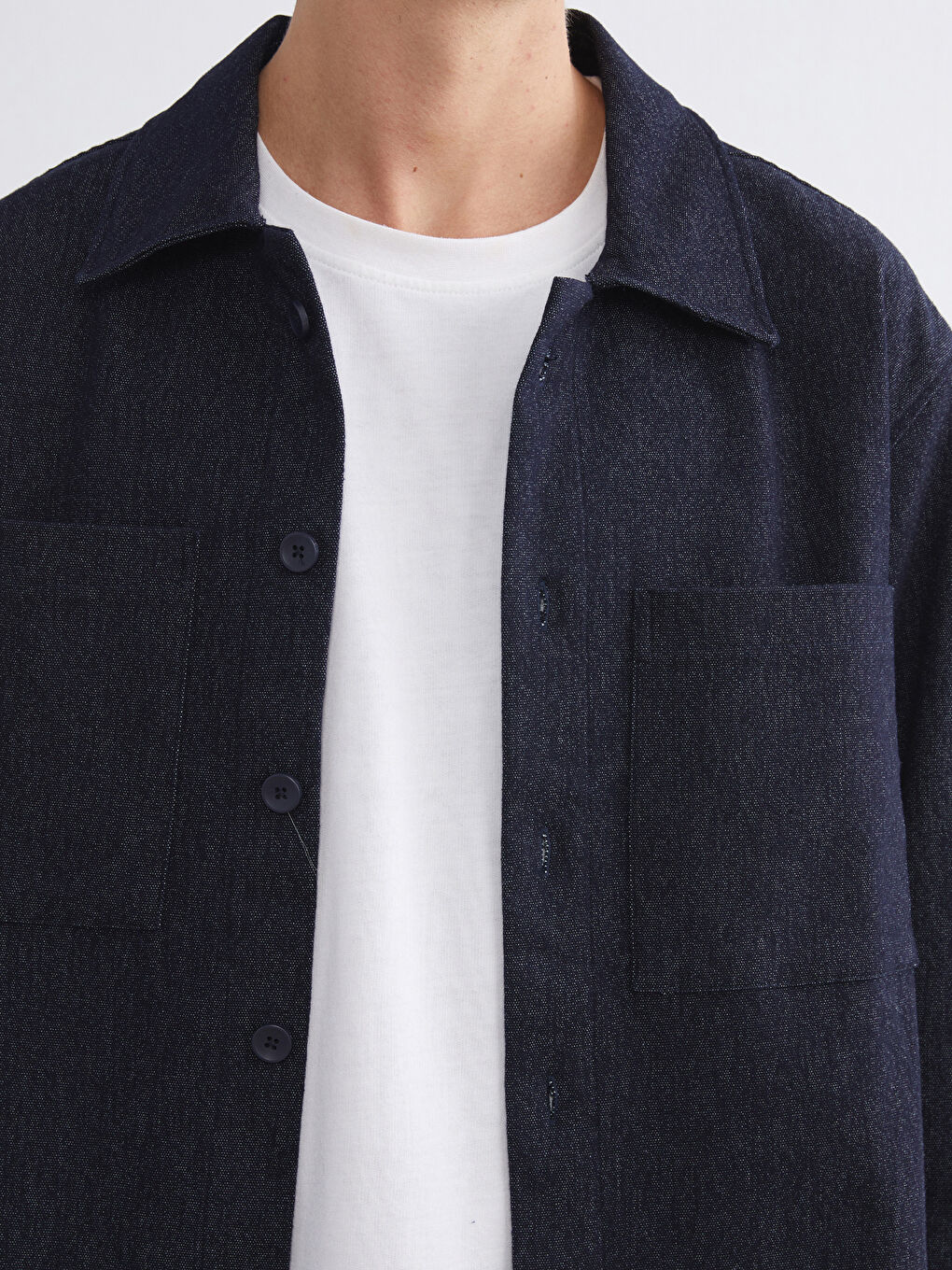 İndigo Rahat Kalıp Uzun Kollu Armürlü Erkek Gömlek-2