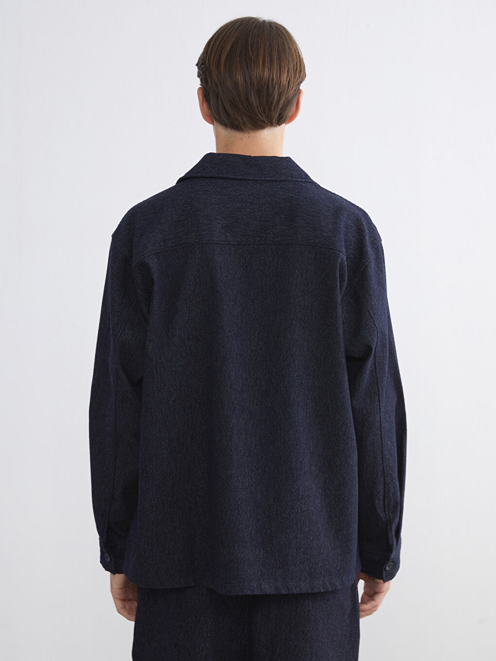 İndigo Rahat Kalıp Uzun Kollu Armürlü Erkek Gömlek-3