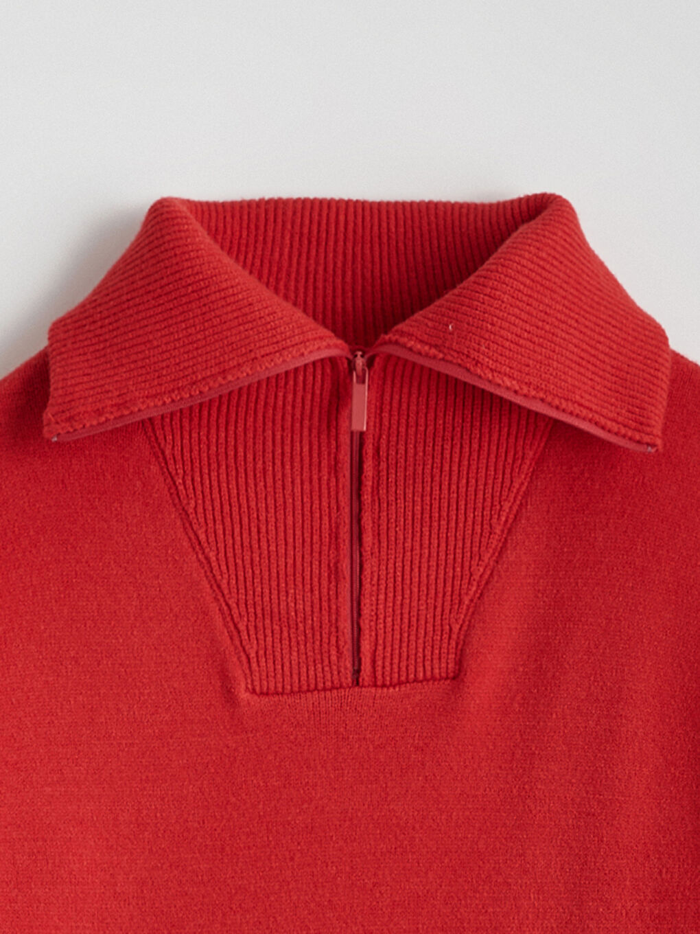 Kırmızı Polo Yaka Kadın Triko Kazak-5