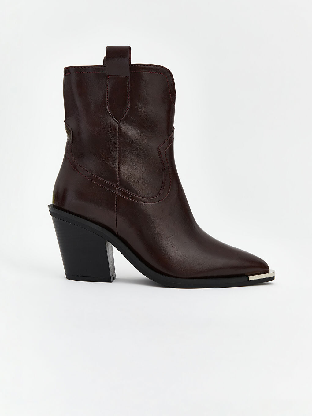 Bordo Deri Görünümlü Kadın Topuklu Bot-1